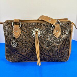 American West, Western Purse/handbag lariats & lace all leather engraved outer